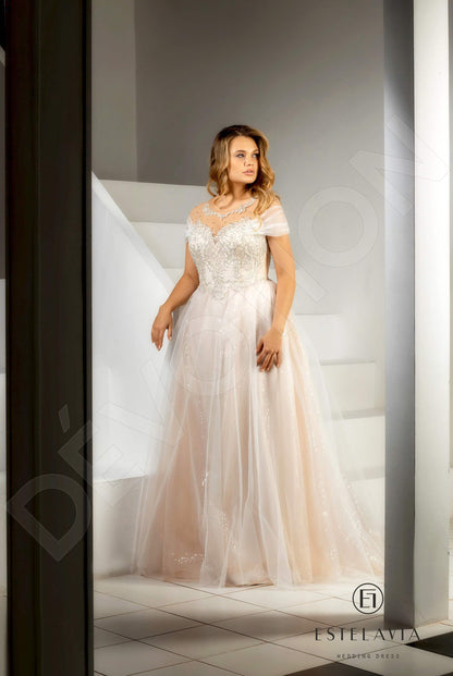 Malika Full back A-line Short/ Cap sleeve Wedding Dress 6