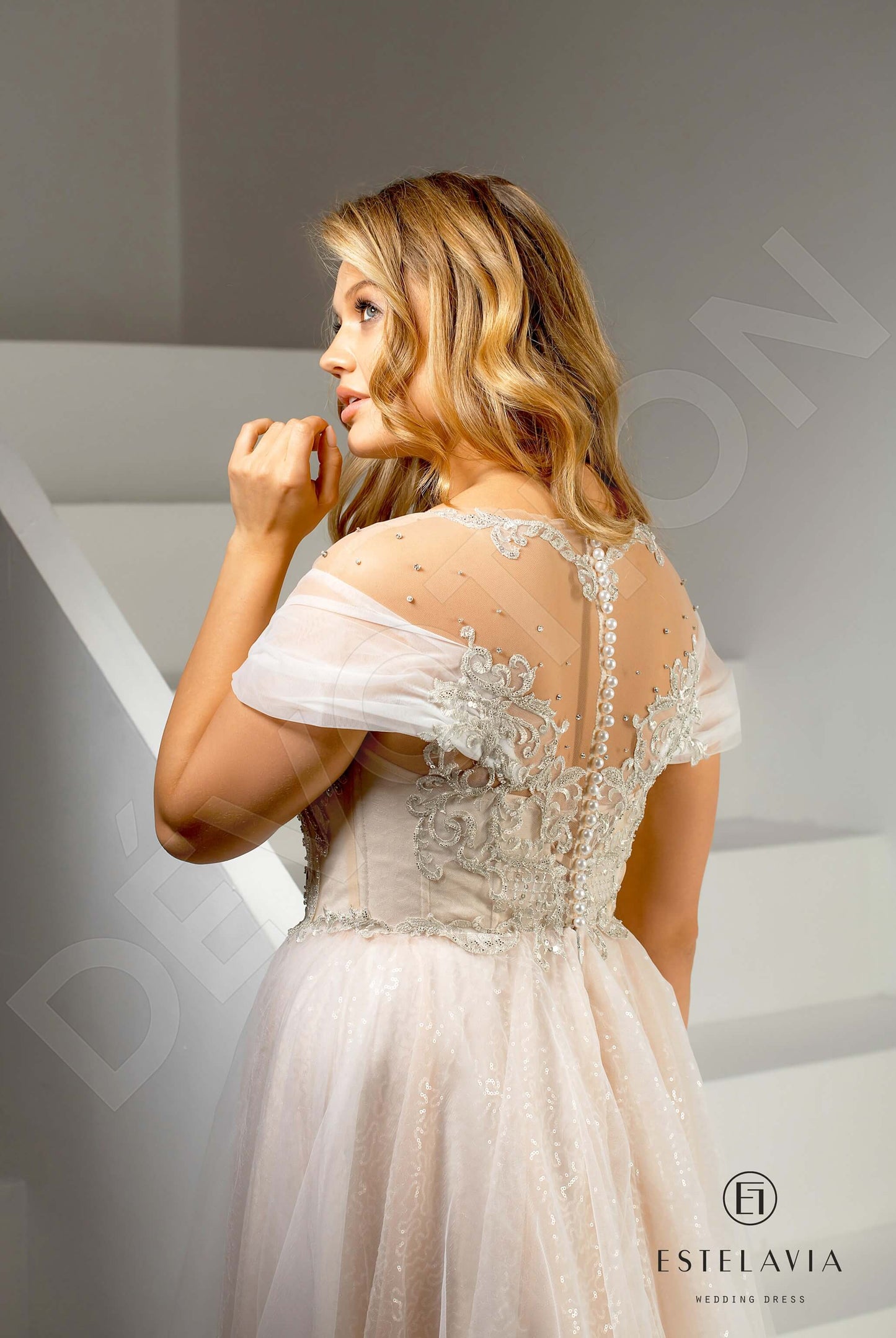 Malika Full back A-line Short/ Cap sleeve Wedding Dress 3
