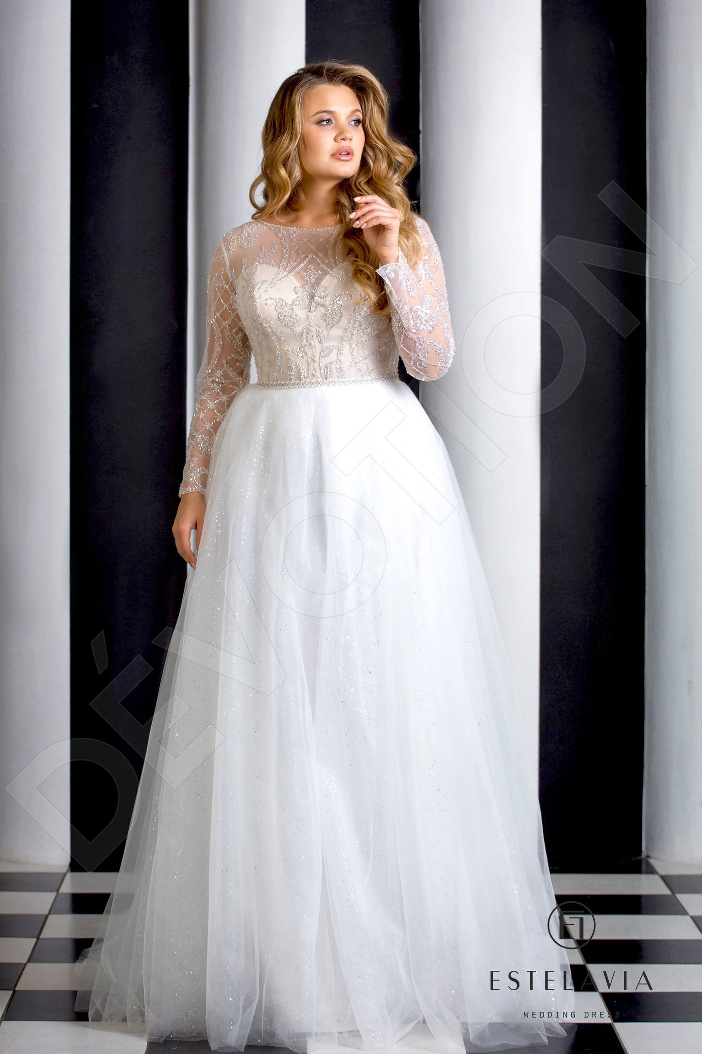 Malvi Open back A-line Long sleeve Wedding Dress Front