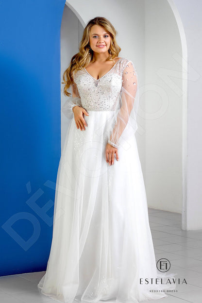 Rogneda Open back A-line Long sleeve Wedding Dress Front