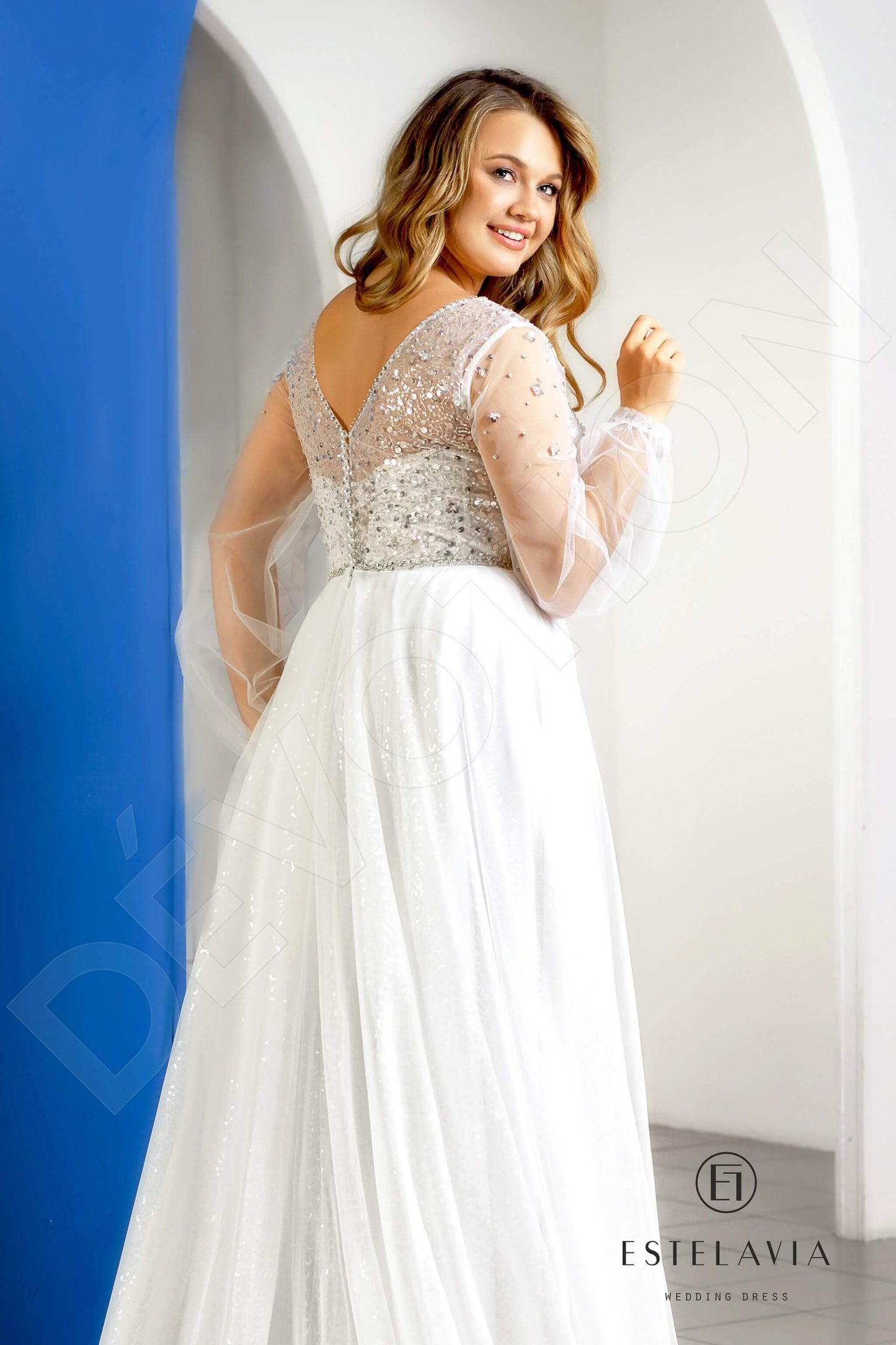 Rogneda Open back A-line Long sleeve Wedding Dress 7