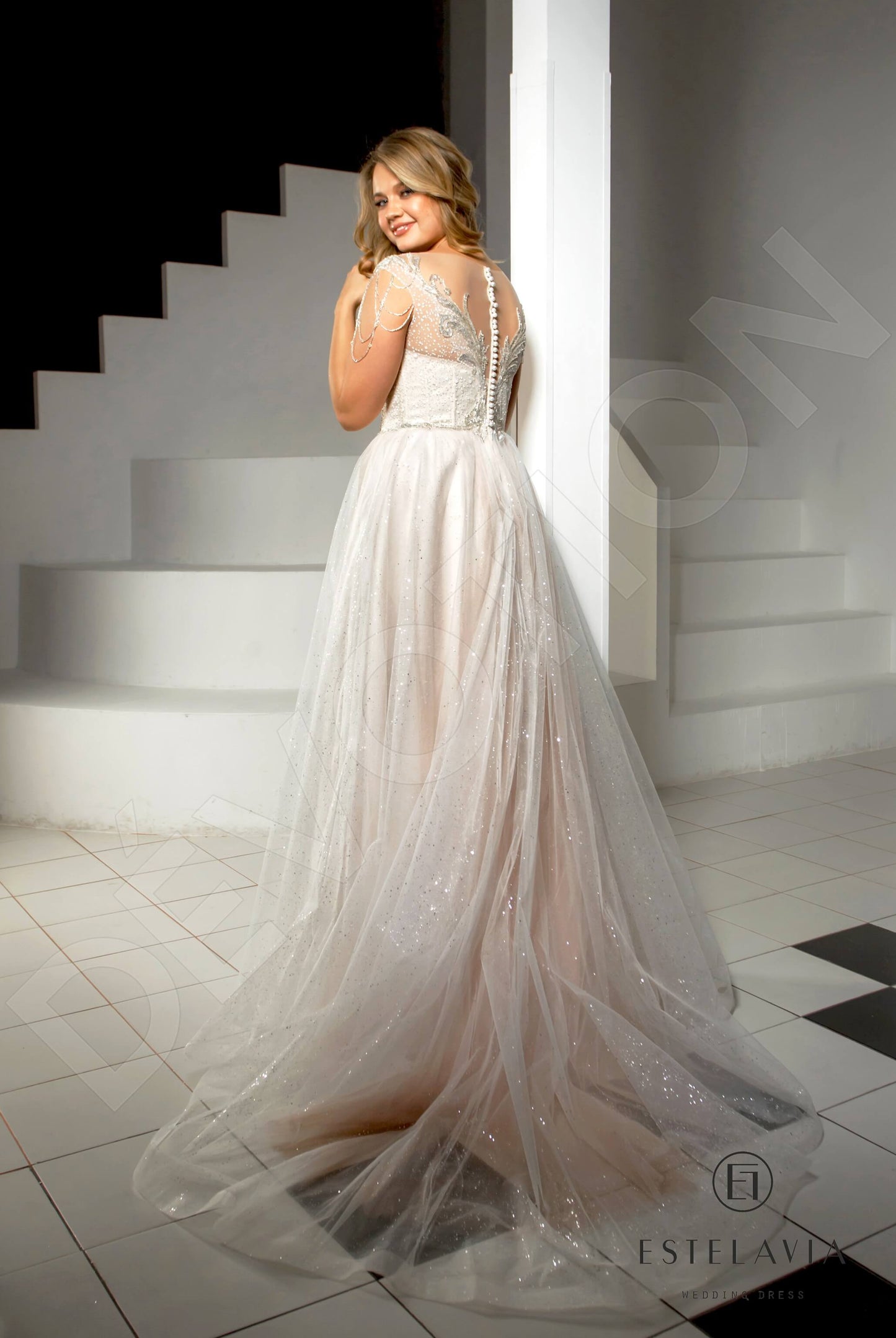 Vira Illusion back A-line Sleeveless Wedding Dress 5