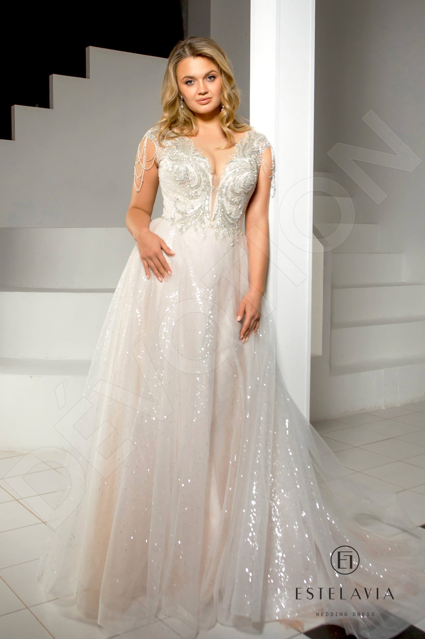 Vira Illusion back A-line Sleeveless Wedding Dress Front