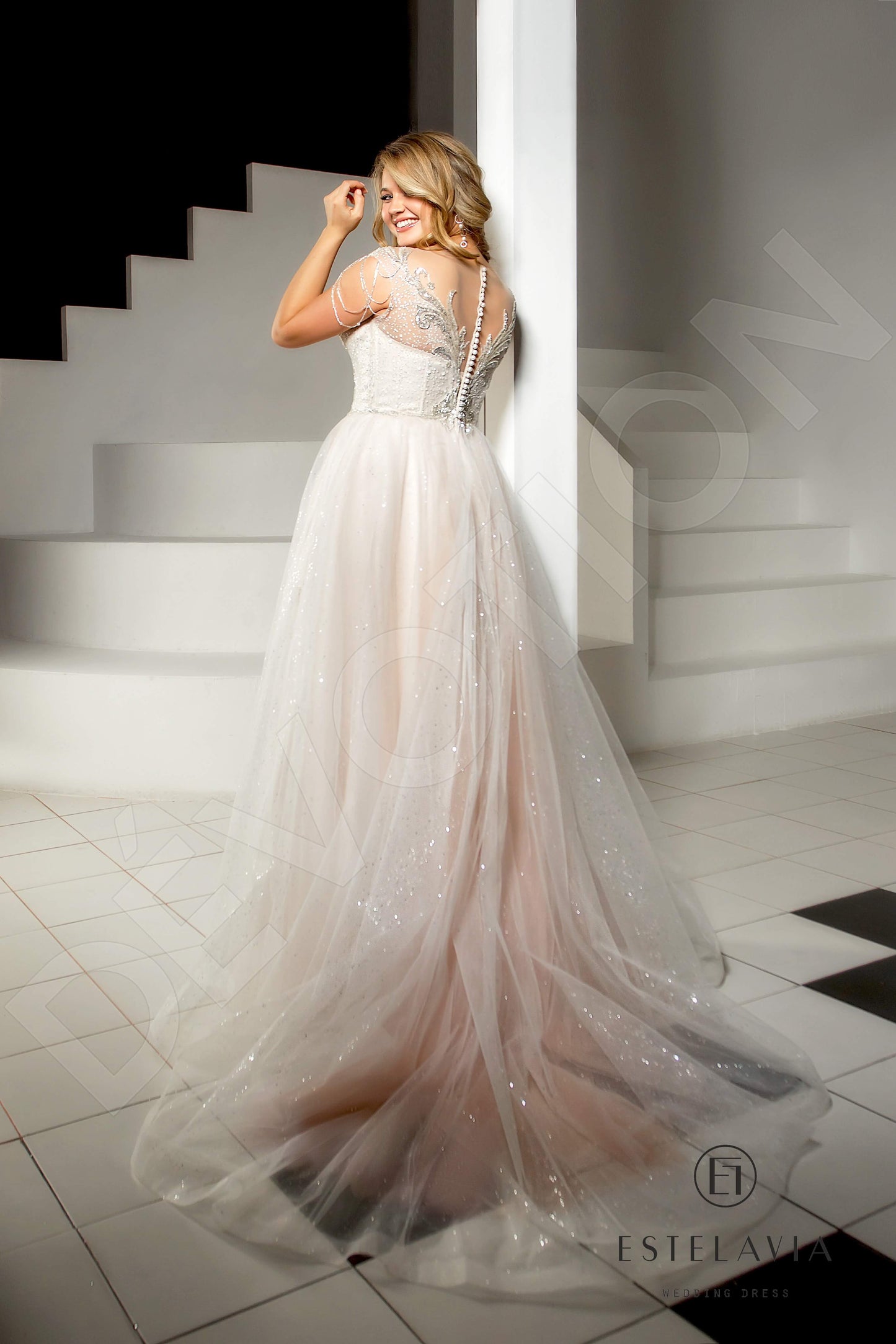 Vira Illusion back A-line Sleeveless Wedding Dress 9