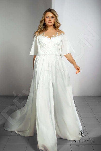 Yunna Open back A-line Half sleeve Wedding Dress Front
