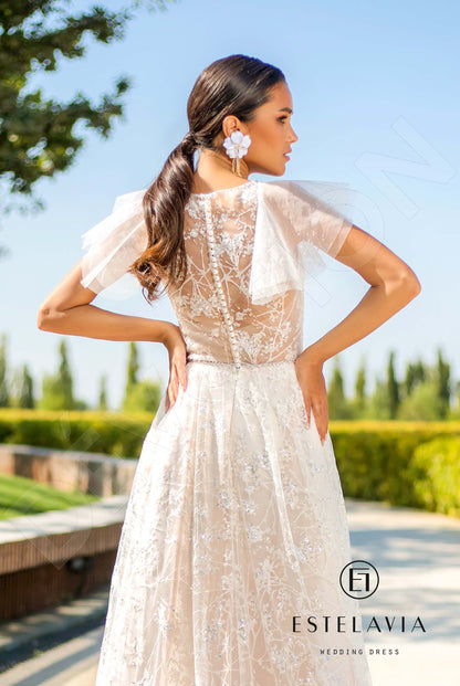 Bevery Full back A-line Short/ Cap sleeve Wedding Dress 5