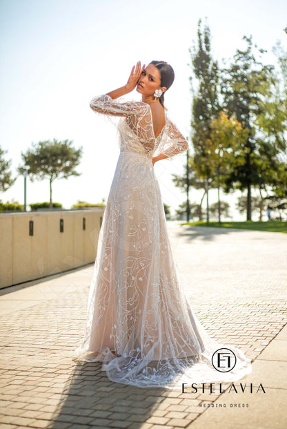 Buffi Open back A-line 3/4 sleeve Wedding Dress 4