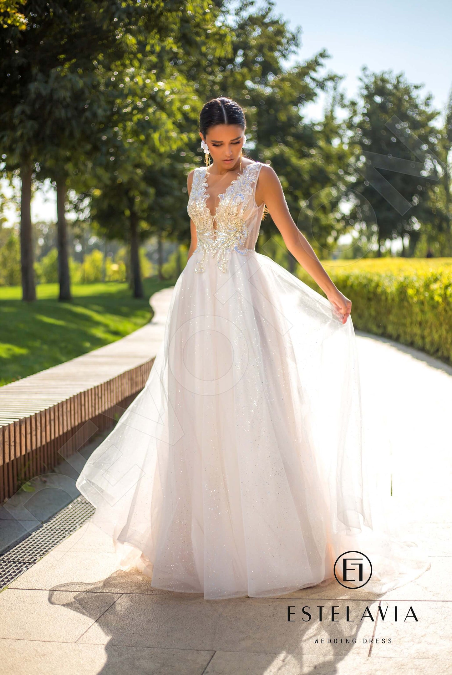 Monar Illusion back A-line Sleeveless Wedding Dress 4