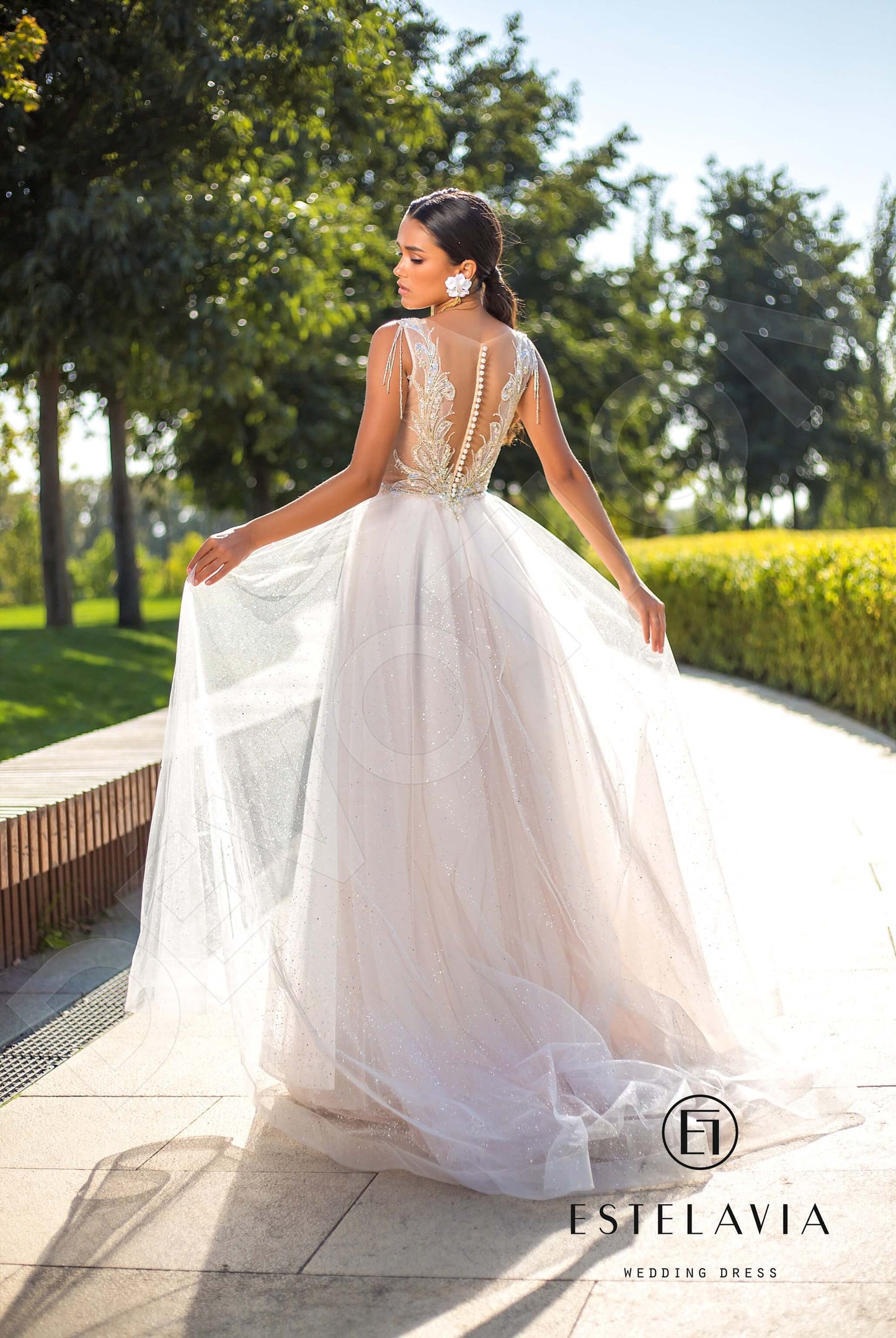 Monar Illusion back A-line Sleeveless Wedding Dress Back