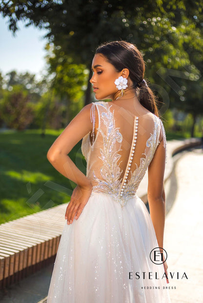Monar Illusion back A-line Sleeveless Wedding Dress 3