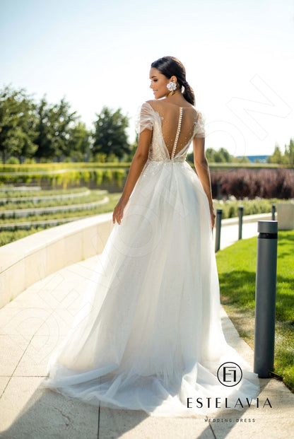 Ester Illusion back A-line Short/ Cap sleeve Wedding Dress 2