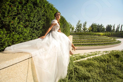 Ester Illusion back A-line Short/ Cap sleeve Wedding Dress 4