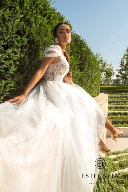 Ester Illusion back A-line Short/ Cap sleeve Wedding Dress 7
