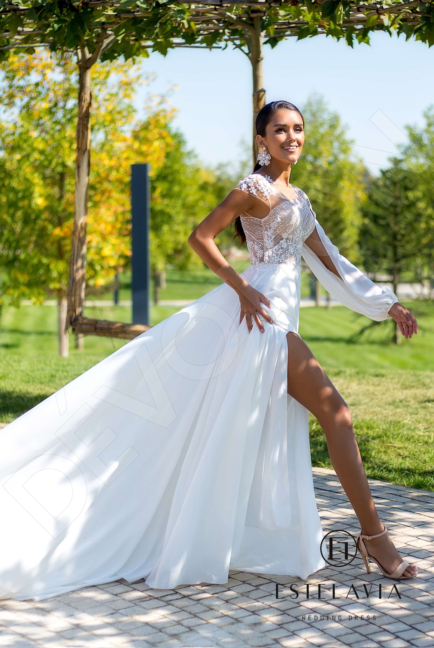 Saranna Full back A-line One sleeve Wedding Dress 7