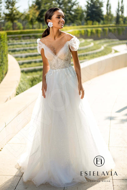 Ester Illusion back A-line Short/ Cap sleeve Wedding Dress Back