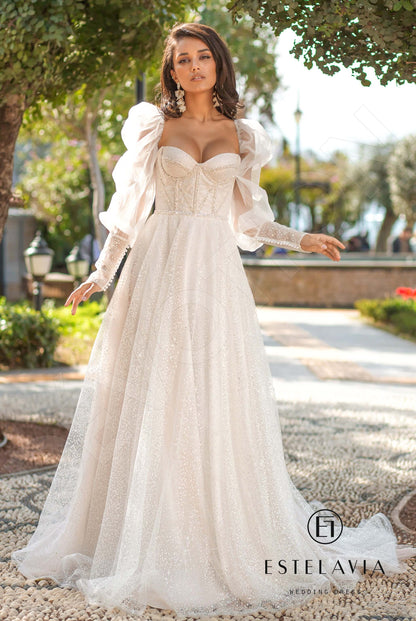 Debbie Open back A-line Long sleeve Wedding Dress Front