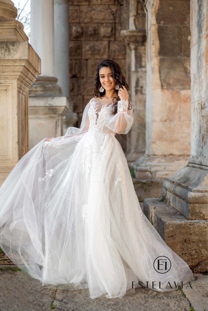 Tamin Full back A-line Long sleeve Wedding Dress 5