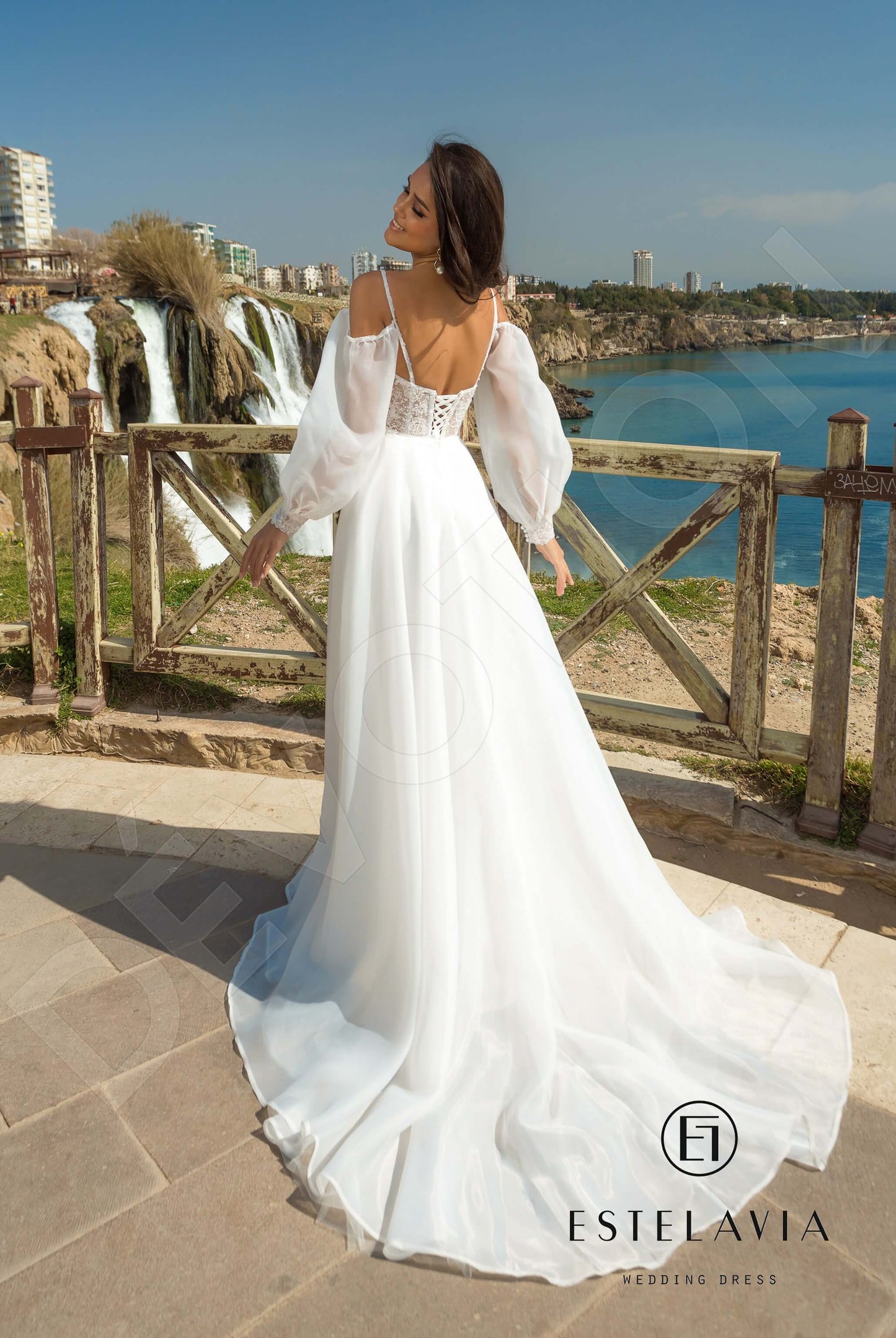 Estefania Open back A-line Long sleeve Wedding Dress Back