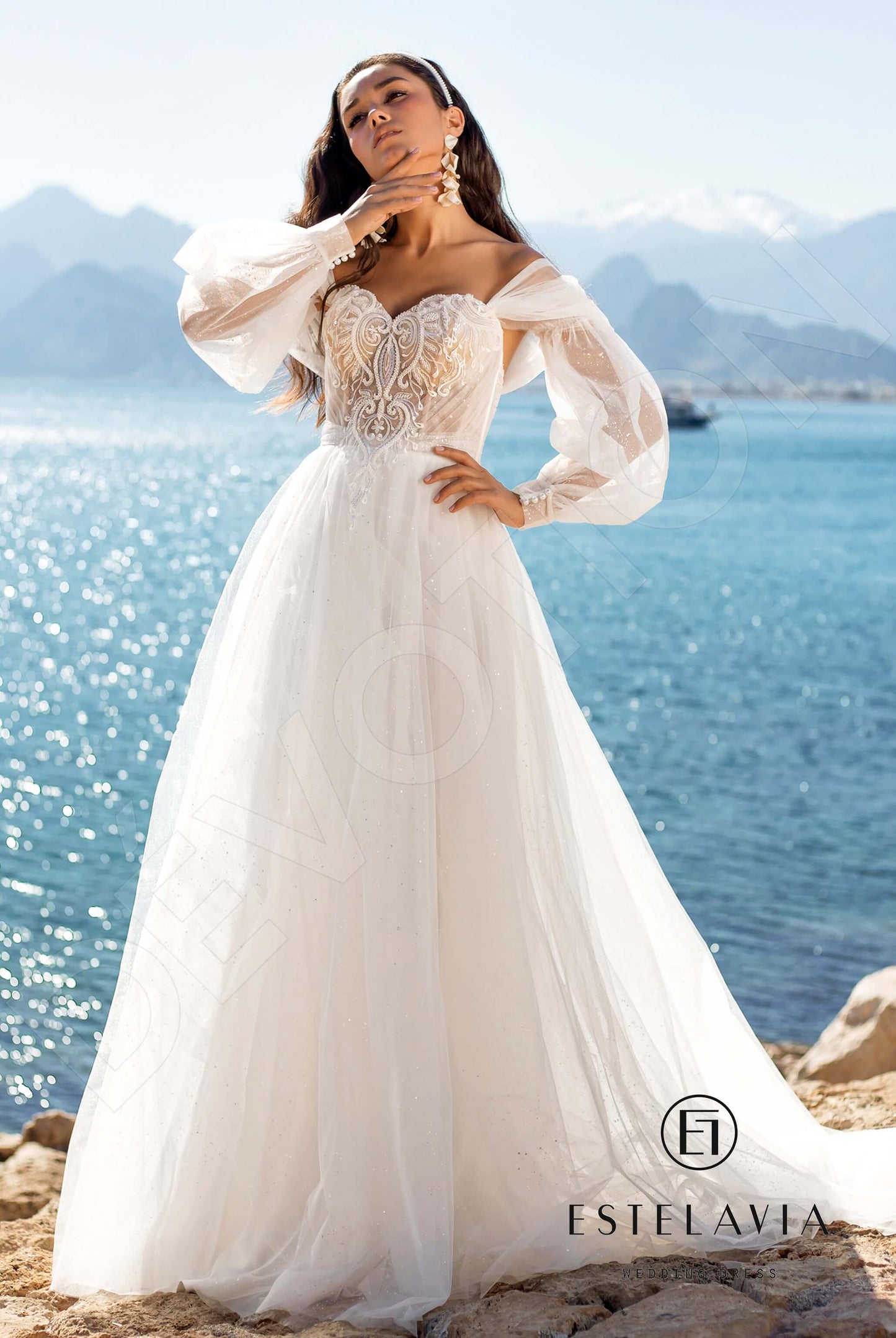 Lexa Open back A-line Long sleeve Wedding Dress Front