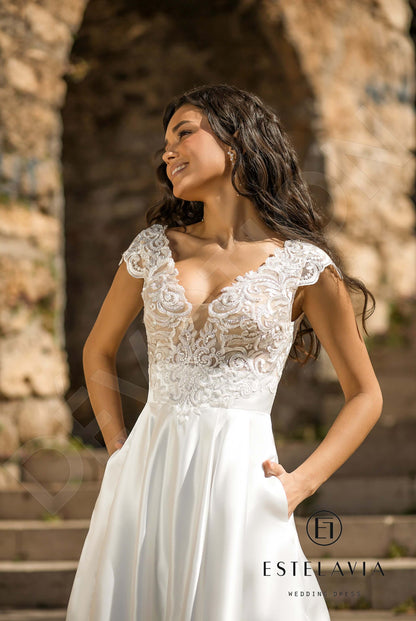 Lorie Open back A-line Short/ Cap sleeve Wedding Dress 2