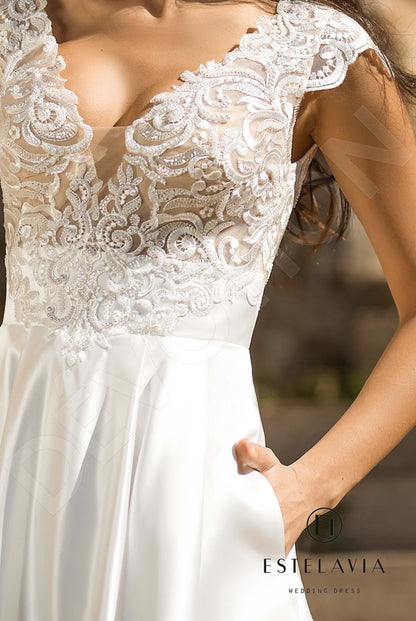 Lorie Open back A-line Short/ Cap sleeve Wedding Dress 6