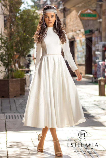 Mikah Open back A-line Long sleeve Wedding Dress Front
