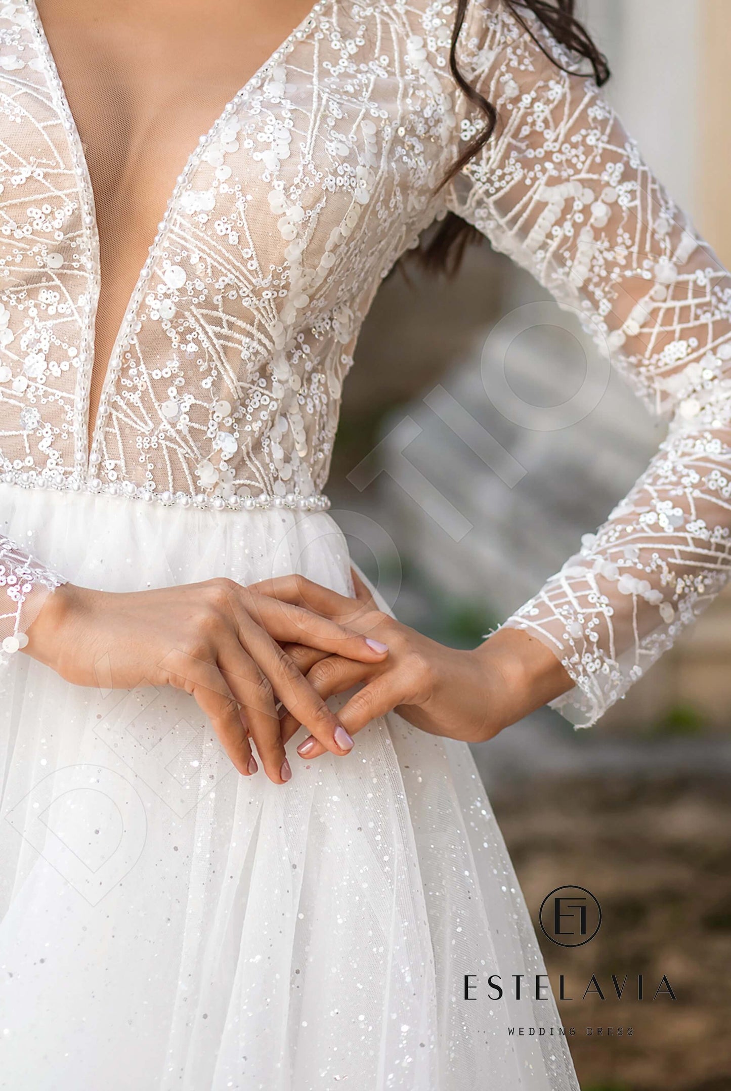 Ellier Open back A-line Long sleeve Wedding Dress 6