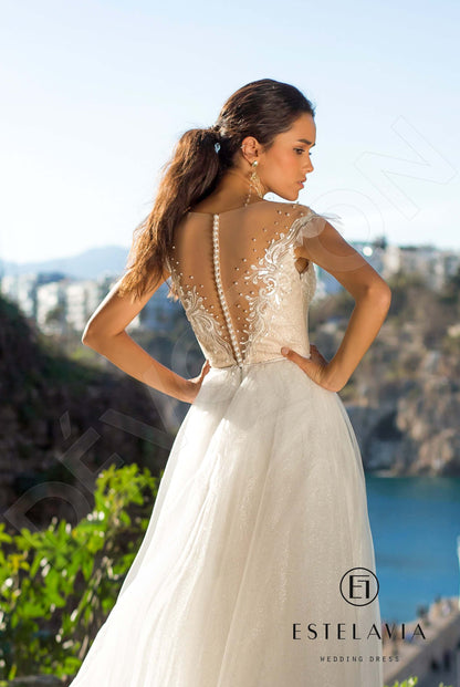 Connie Illusion back A-line Short/ Cap sleeve Wedding Dress 6