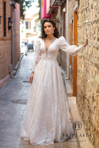 Alfre Open back A-line Long sleeve Wedding Dress 5