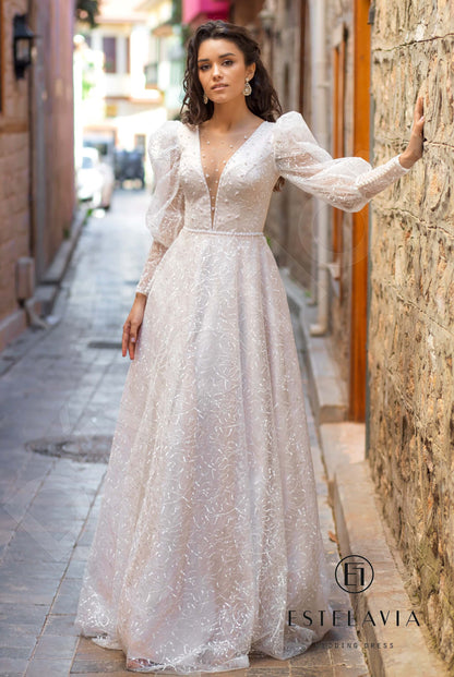 Alfre Open back A-line Long sleeve Wedding Dress Front