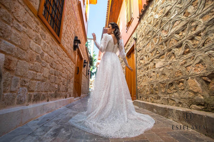 Alfre Open back A-line Long sleeve Wedding Dress 4