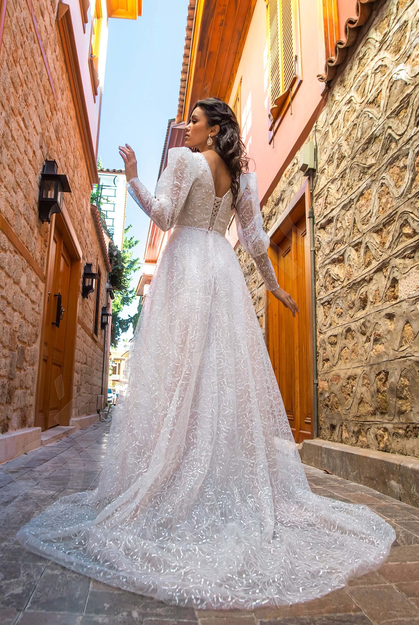 Alfre Open back A-line Long sleeve Wedding Dress 6