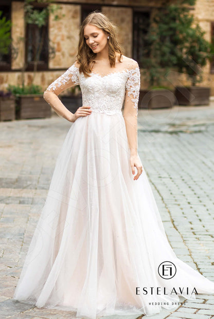 Kassidi Illusion back A-line Long sleeve Wedding Dress Front