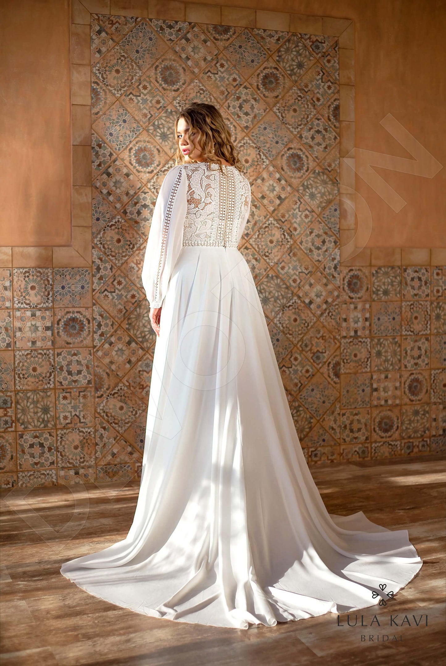 Arabelly Full back A-line Long sleeve Wedding Dress Back