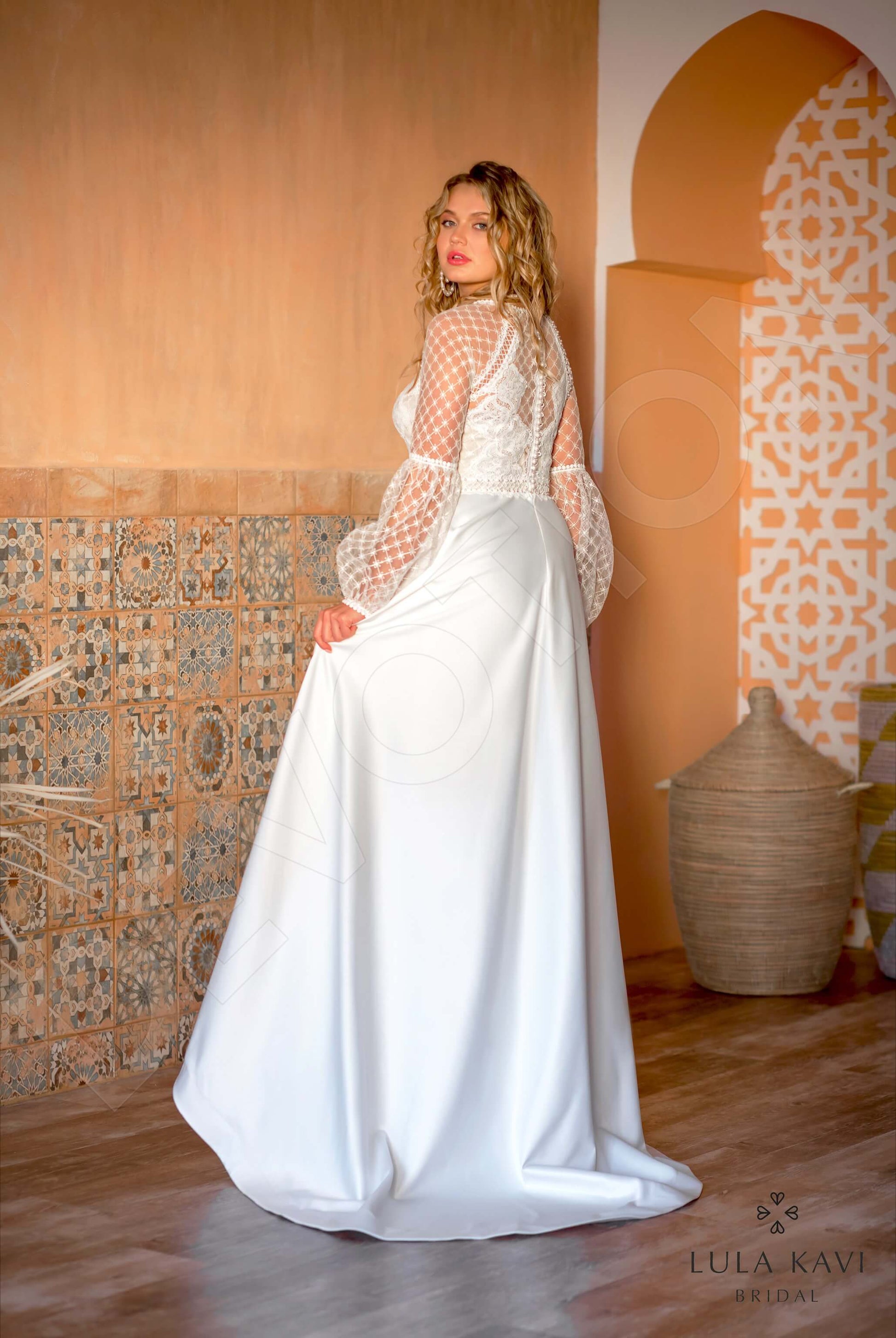 Edithe A-line Jewel Milk Wedding dress