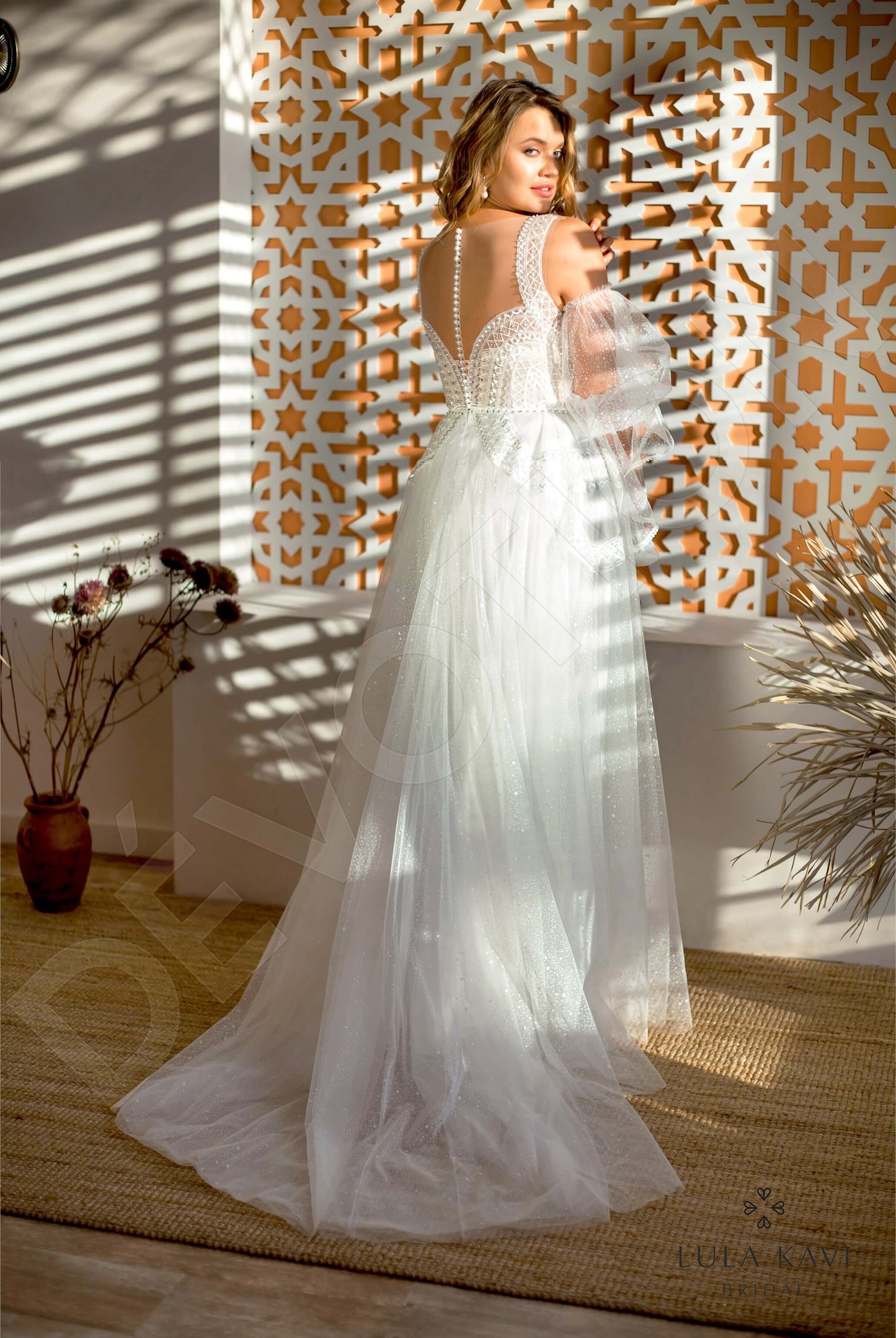 Kifaya Illusion back A-line Long sleeve Wedding Dress Back
