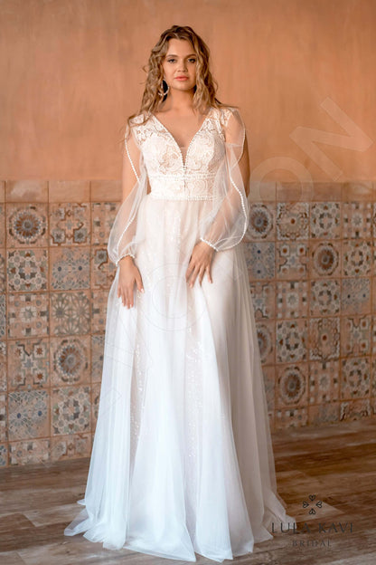 Nairi Open back A-line Long sleeve Wedding Dress Front