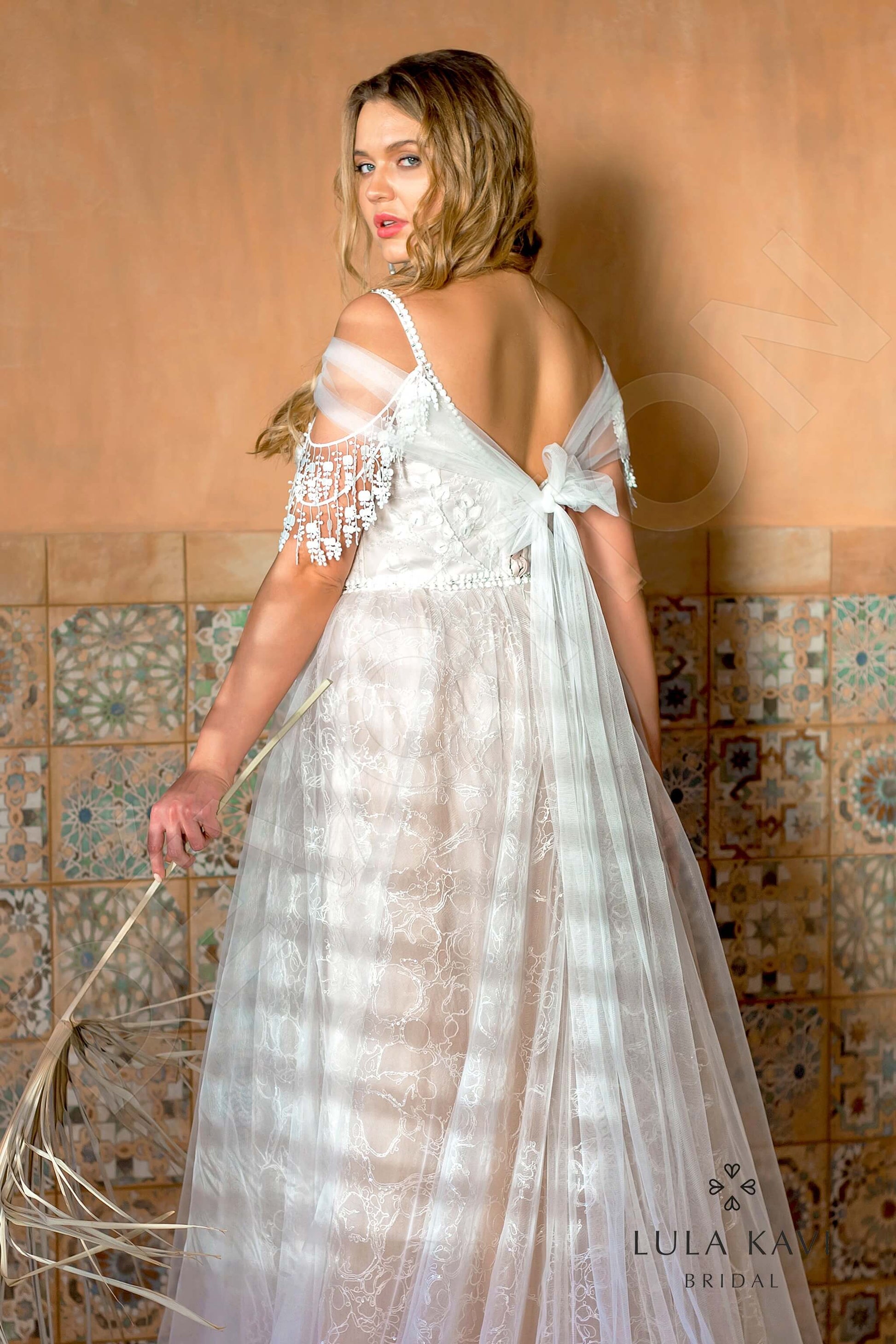 Sulea A-line Deep V-neck Milk Cappuccino Wedding dress