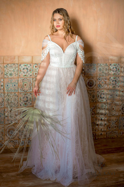Sulea Open back A-line Short/ Cap sleeve Wedding Dress Front