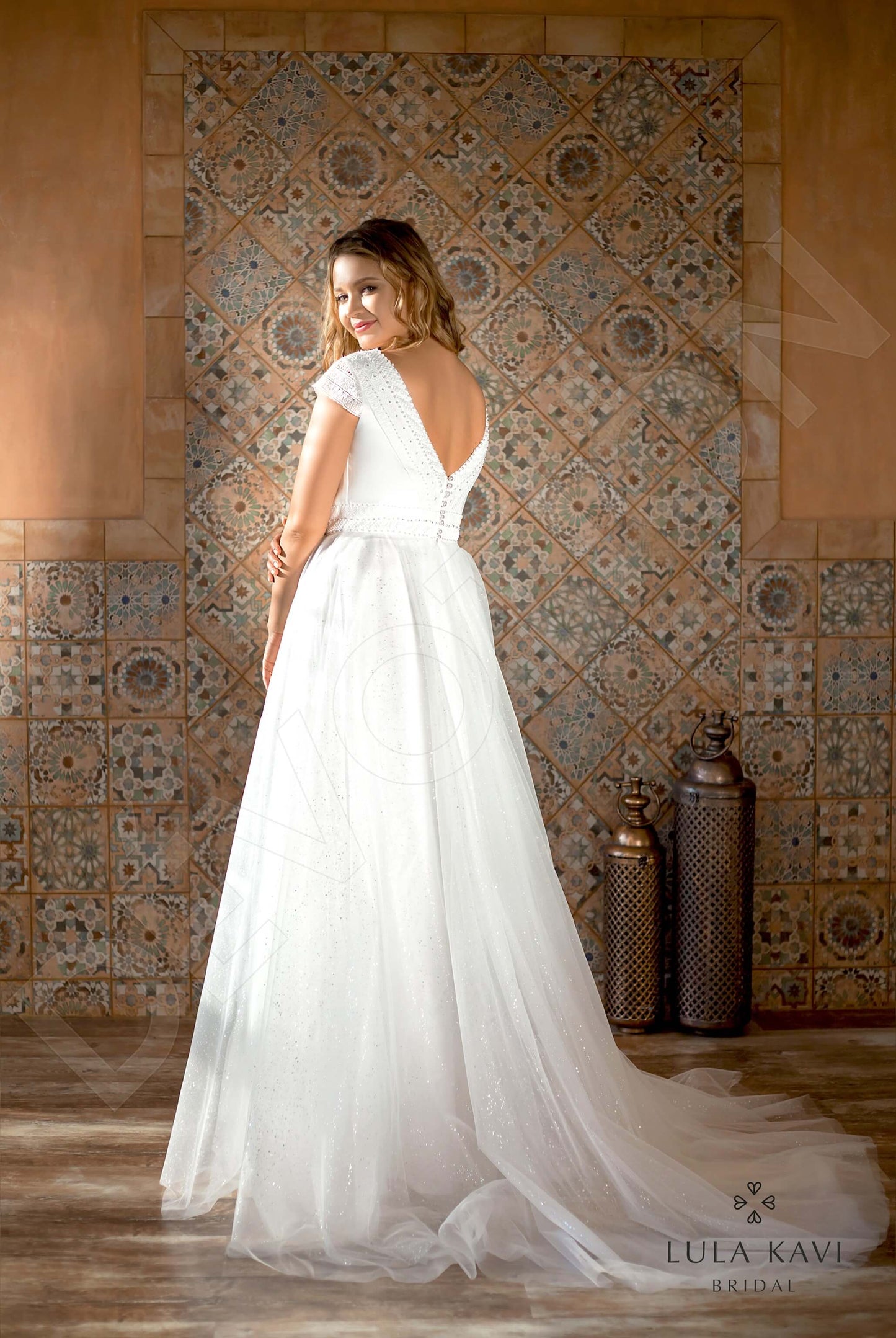 Wafiya Open back A-line Short/ Cap sleeve Wedding Dress Back