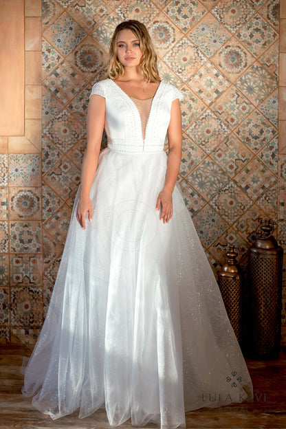 Wafiya Open back A-line Short/ Cap sleeve Wedding Dress Front