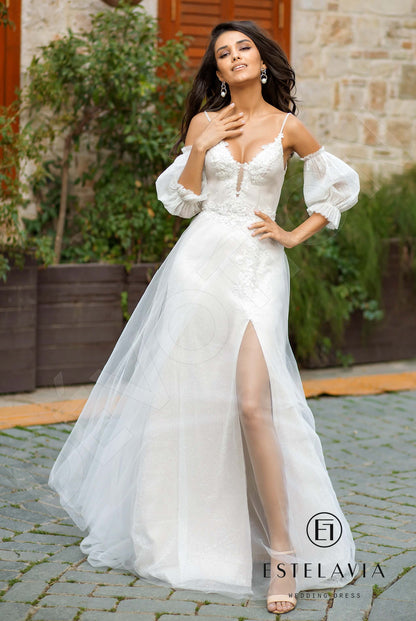 Britta Open back A-line 3/4 sleeve Wedding Dress Front