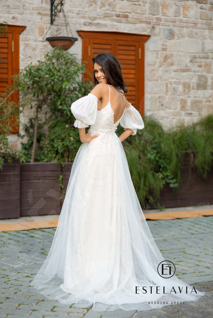 Britta Open back A-line 3/4 sleeve Wedding Dress Back