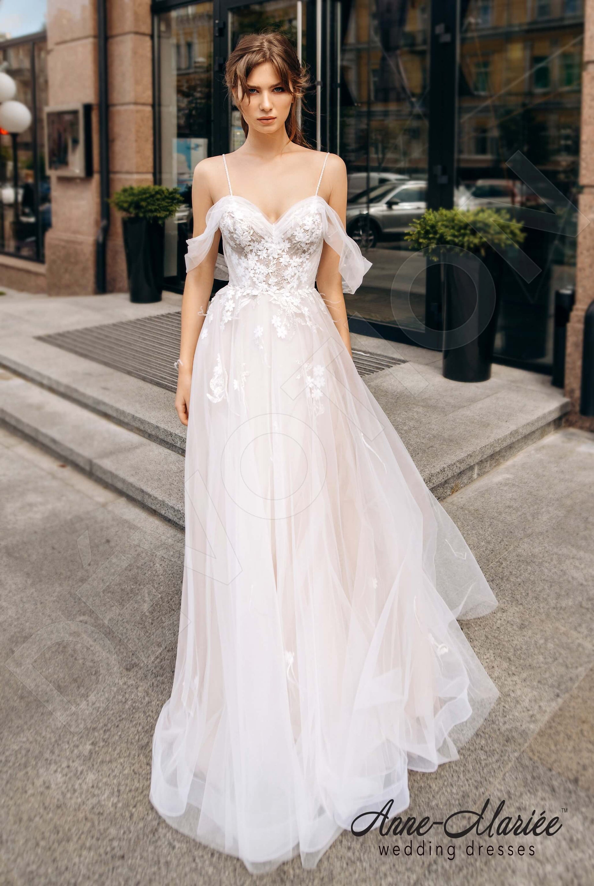 Charlina A-line Off-shoulder/Drop shoulders Milk Cappuccino Wedding dress