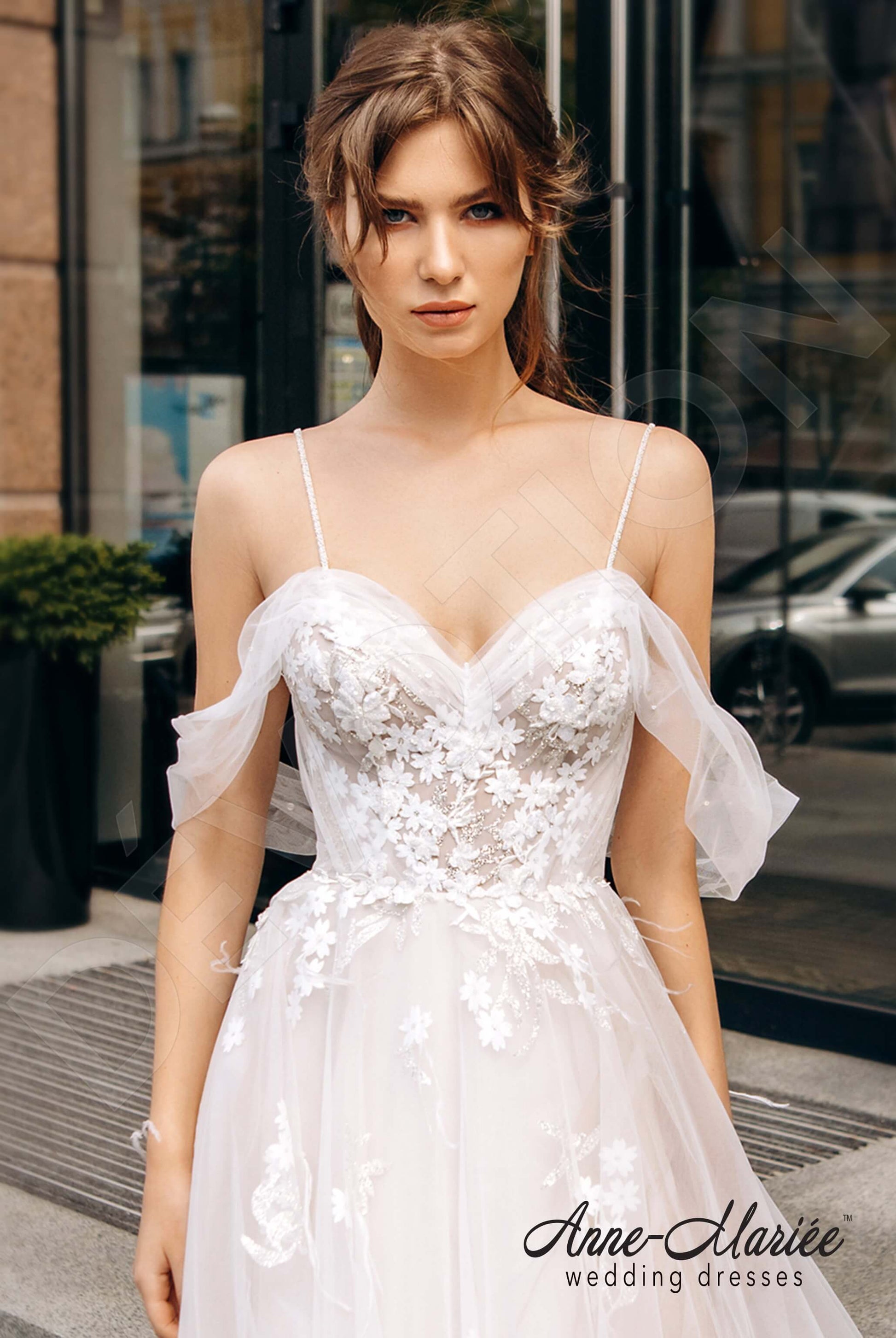 Charlina A-line Off-shoulder/Drop shoulders Milk Cappuccino Wedding dress