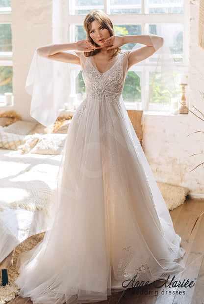 Elian Open back A-line Long sleeve Wedding Dress Front