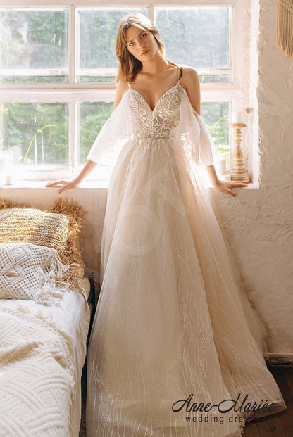 Mara Open back A-line Short/ Cap sleeve Wedding Dress Front