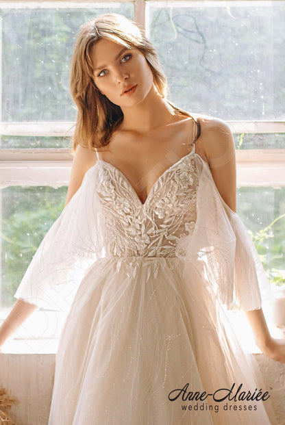 Mara Open back A-line Short/ Cap sleeve Wedding Dress 4
