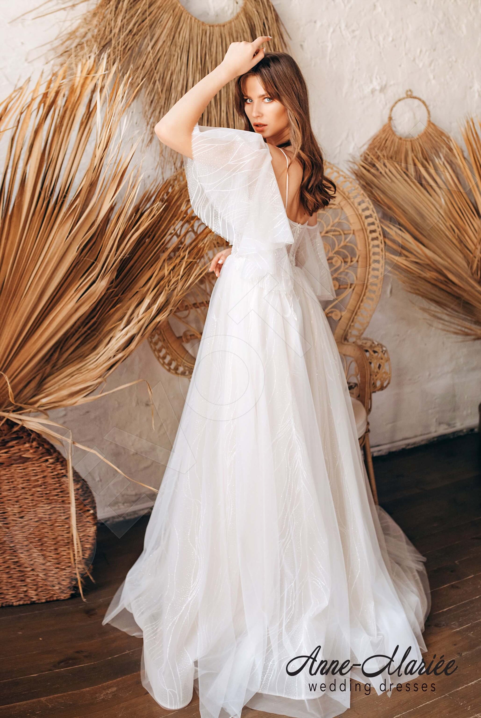 Mara A-line Off-shoulder/Drop shoulders Milk Peach Wedding dress
