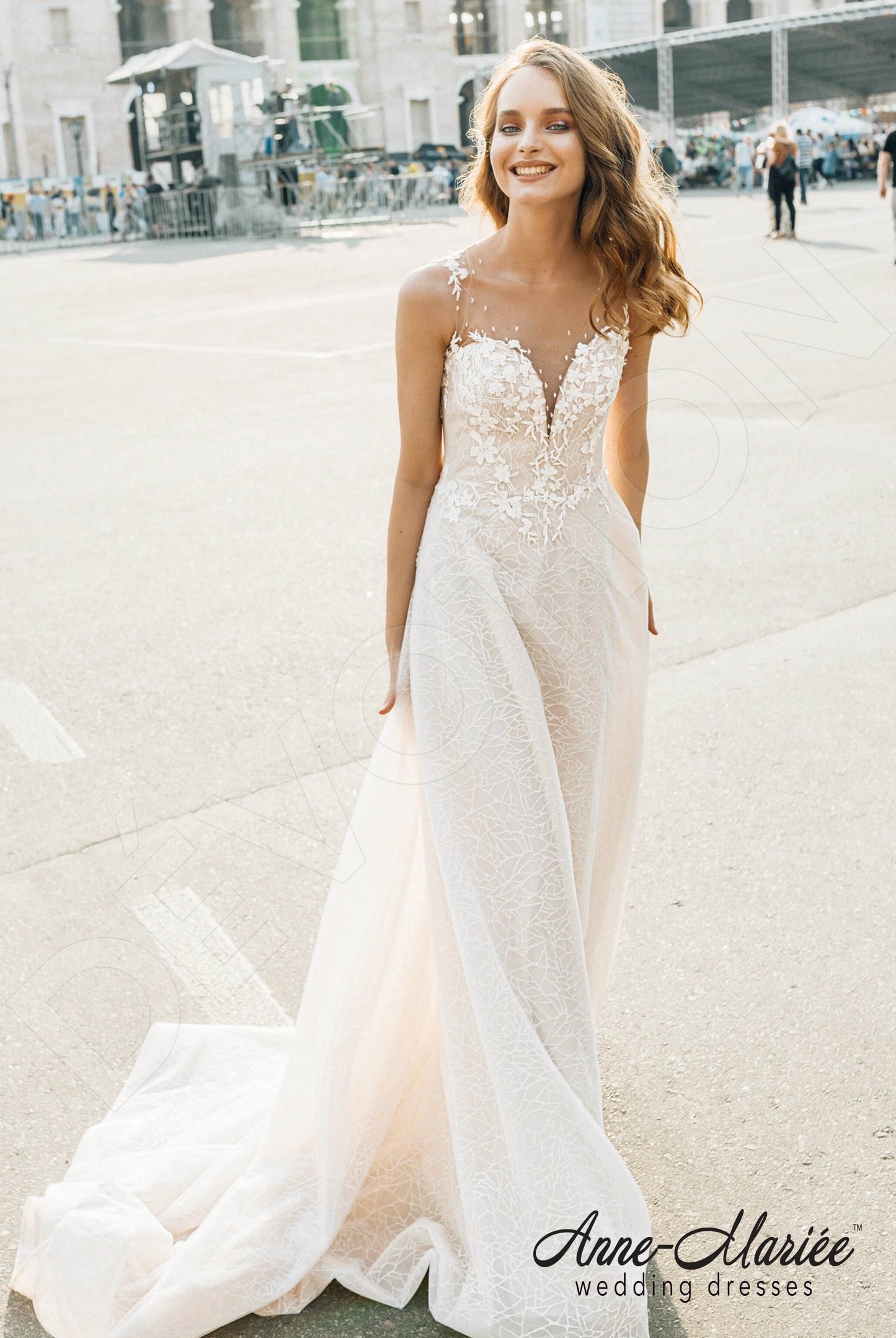 Volane Illusion back A-line Sleeveless Wedding Dress Front